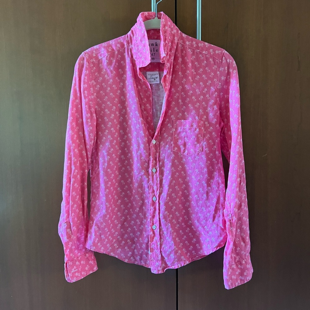 Frank & Eileen Barry Tailored Linen Button Down Shirt in Palm Tree Print size XS